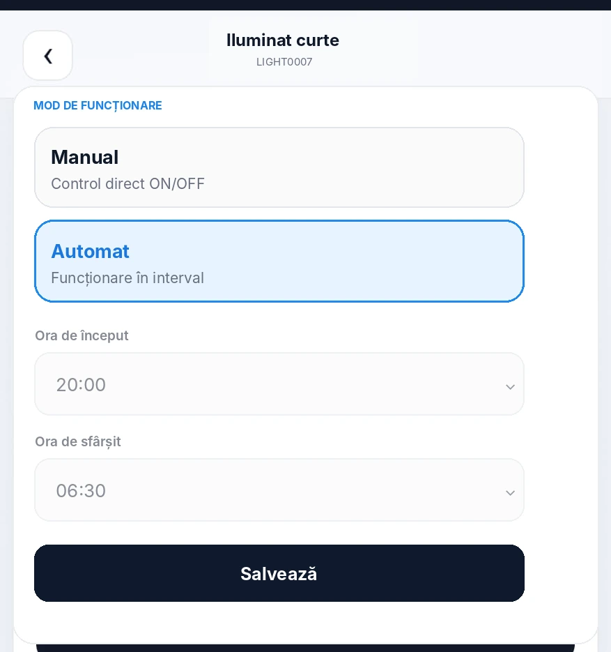 Automatizare programată în aplicația OCS One